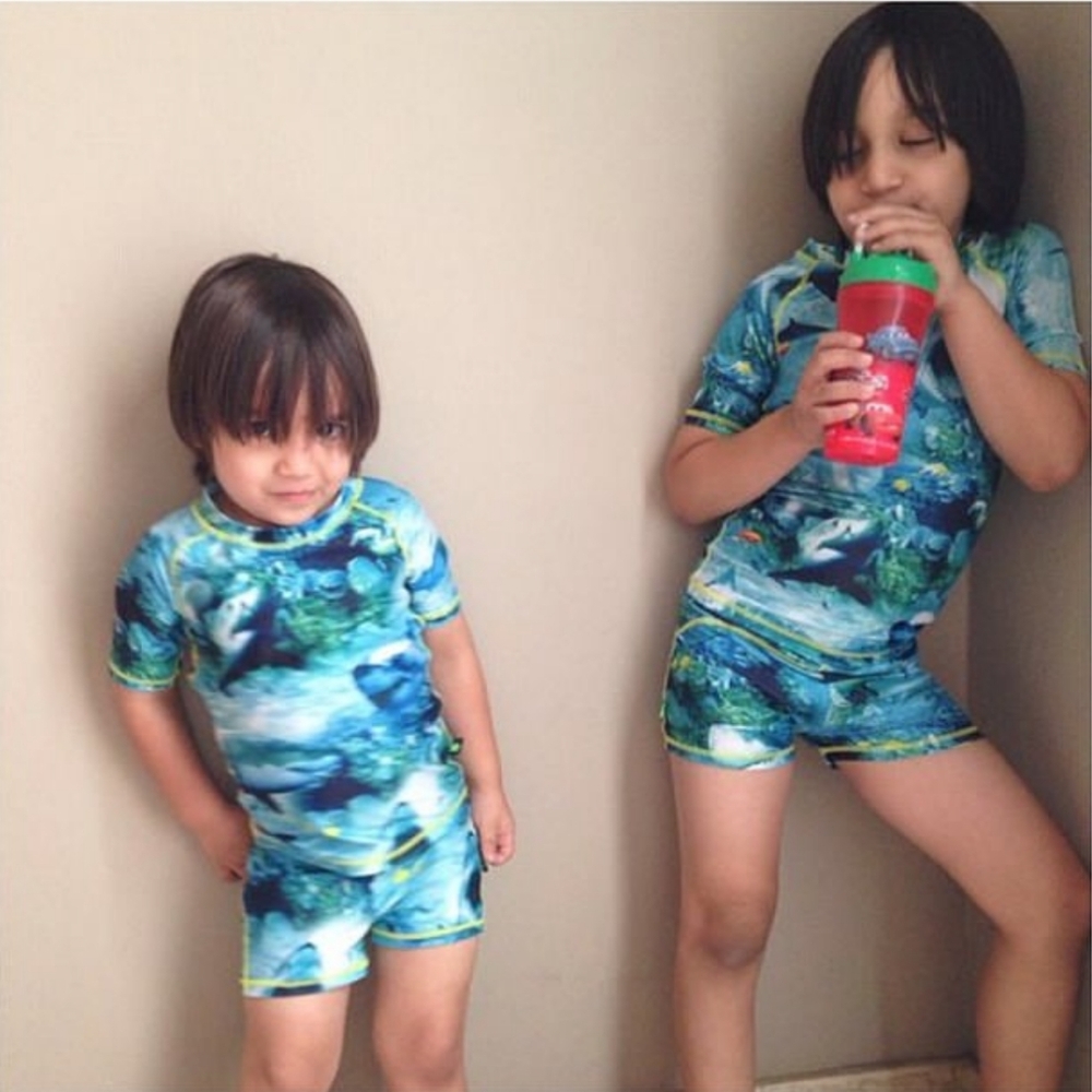 NWT MOLO Sharks Surfshirt Kids UPF 50+ Swim Set